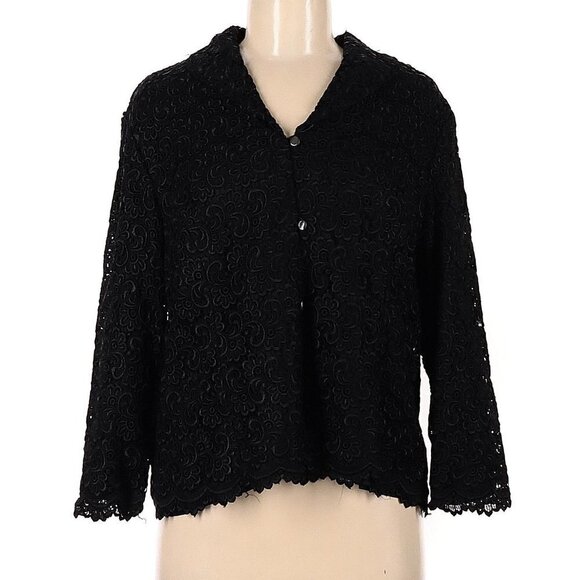 Talbots Black Heavy Lace Crochet Overlay Button Front Blazer Jacket - Picture 1 of 10